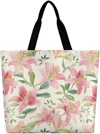 LIZALIG Vintage Cat Floral Canvas Reusable Shopping Tote Shoulder Bag