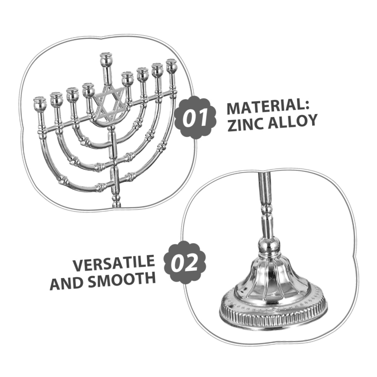 Candelabro Judío Vintage de Aleación de Zinc Plata 9 Orificios | Resistente al Desgaste, Fácil de Limpiar y Mantener, para Bodas y Oraciones