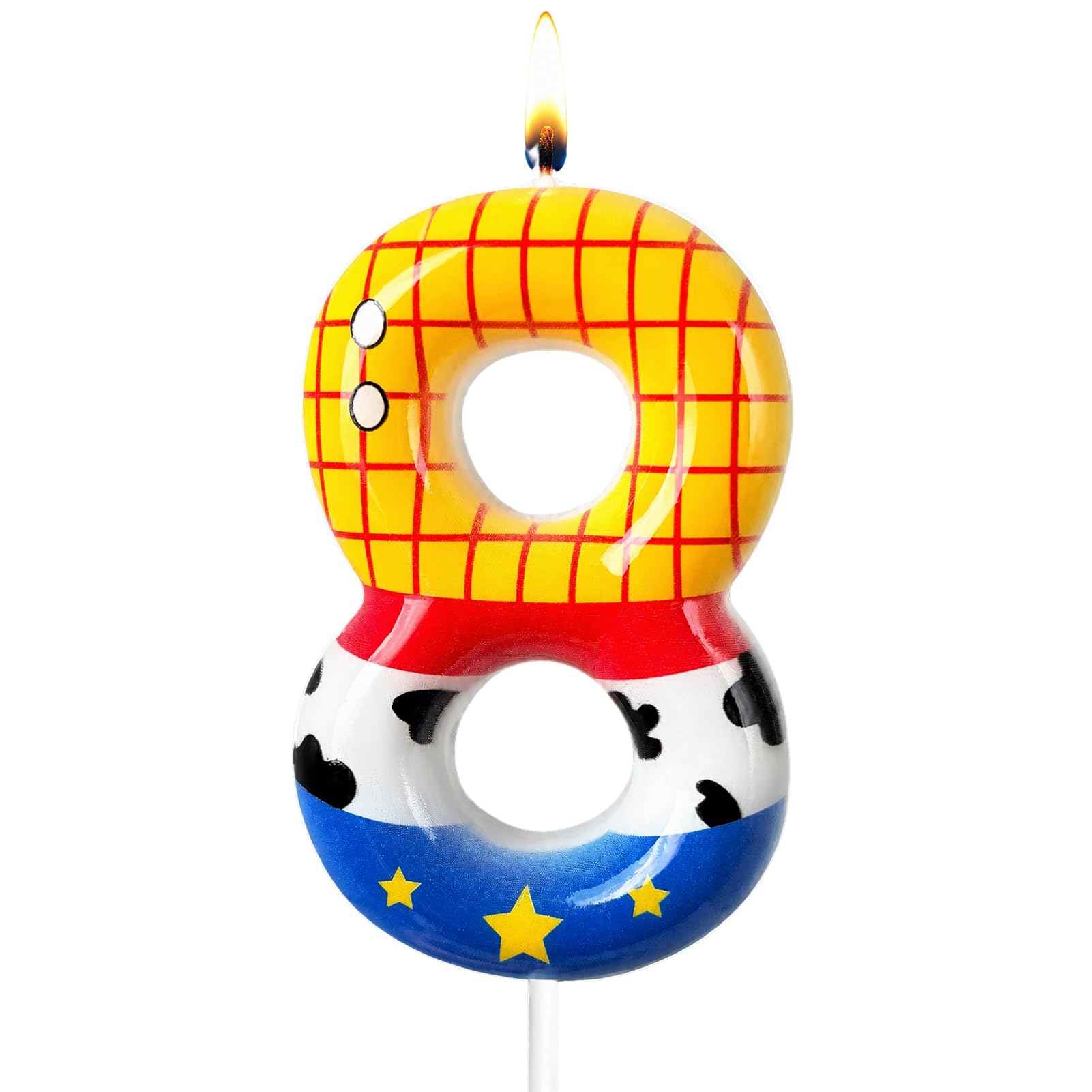 Cartoon Story Number Candle for Birthday Cake, Cute Toy Theme Cake Decoration, Yellow Blue Cake Topper for Boys Girls Party Celebration (8 Candle,Cartoon) โ image 1