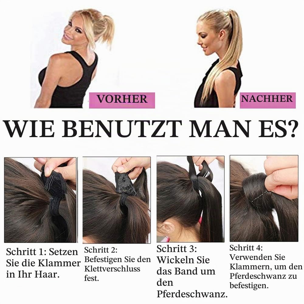 SEGO Pferdeschwanz Haarteil Zopf extensions Ponytail Haarverlängerung clip in Pony Echthaar remy Dunkelbraun 18"(45cm)-90g