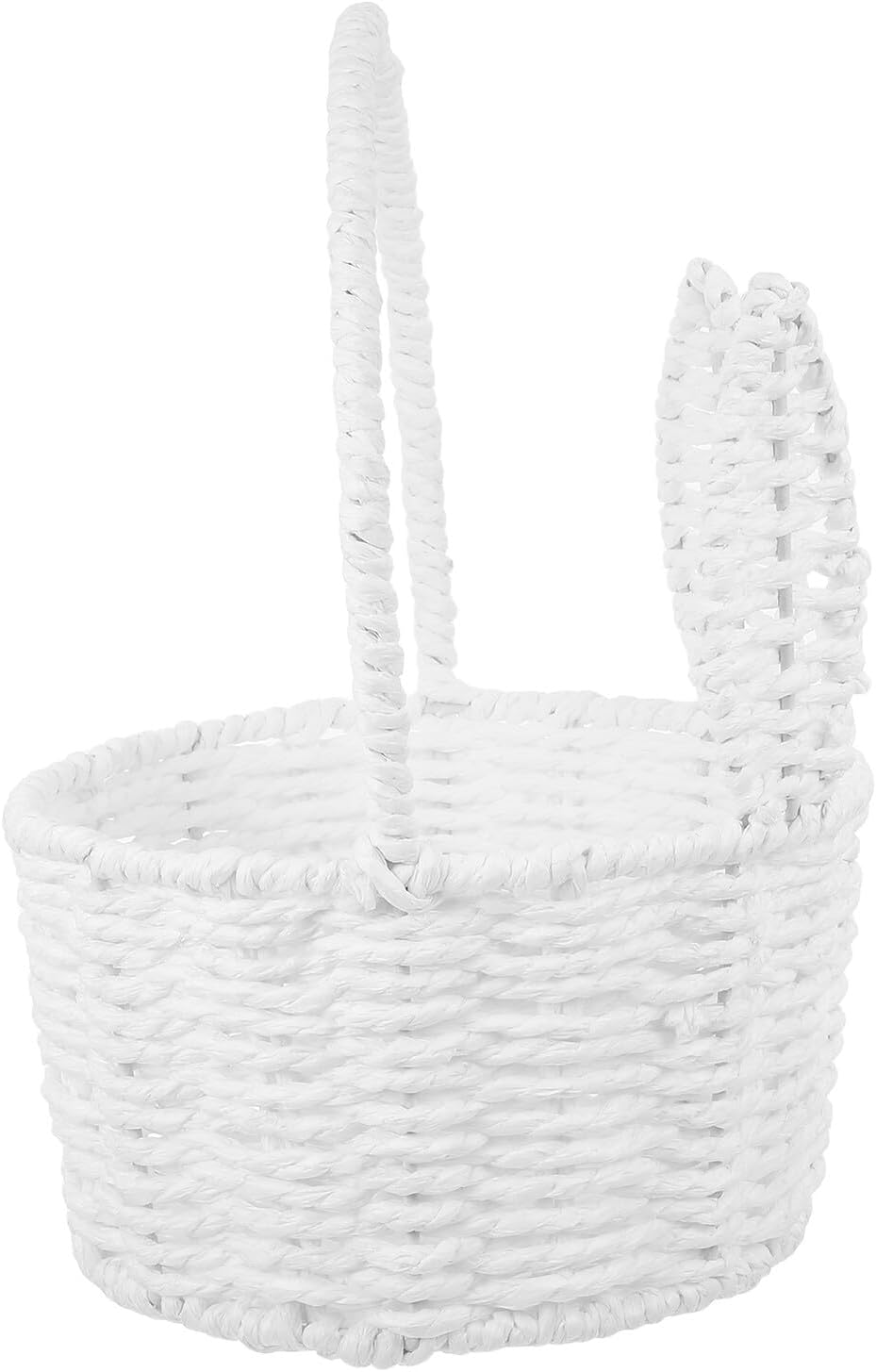 Woven Mini Bunny Easter Basket with Handle, White Rabbit Flower Storage Basket, Handmade Candy and Organizer for Easter Egg Hunts and Home Shelving
