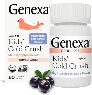 Sponsored Ad - Genexa Kids Cold Crush | Multi-Symptom Cough & Cold, Sore Throat, Congestion Relief for Children | Acai Berry Flavor | Organic & Non-GMO | Homeopathic Remedy Made Clean | 60 Chewable Tablets Age 4-11