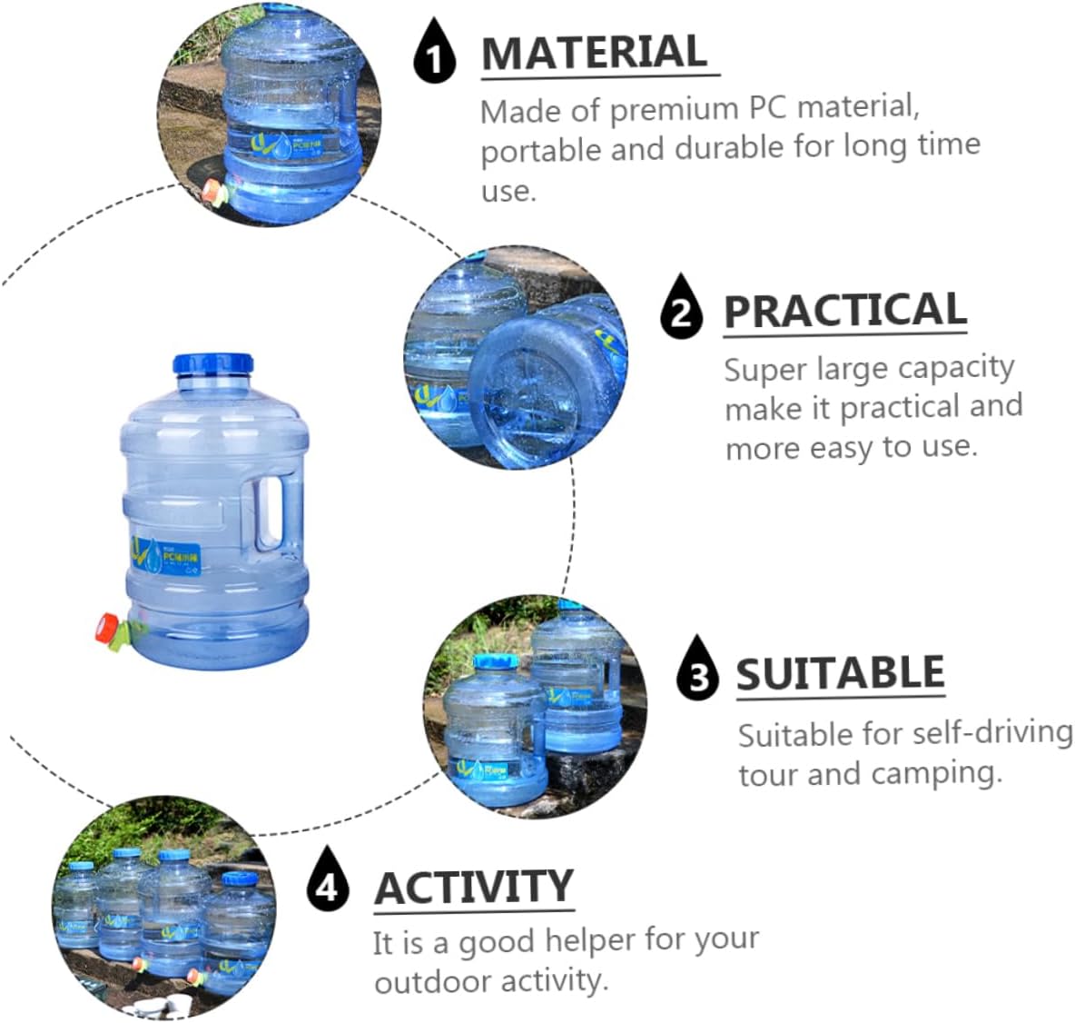 1pc Portable Outdoor Water Bucket Faucet Water Container for Car Camping Hiking and Self-driving Storage