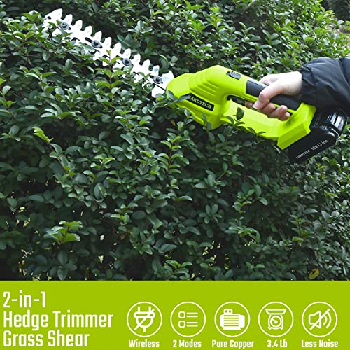 Cordless Hedge Trimmer & Battery Powered Grass Shear, Gardtech 2-In-1 Handheld Electric Branch Trimmer Grass Cutter For Garden Lawn Care - 3 Hours Running Time - 2022 Upgraded #TOP1