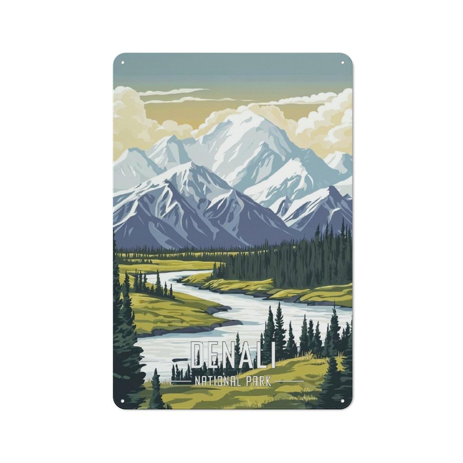 Simple Retro Denali National Park Metal Wall Plaque 30x20cm, Studio Wall Plaque for Hobby Room, Office, Lounge Or Living Room