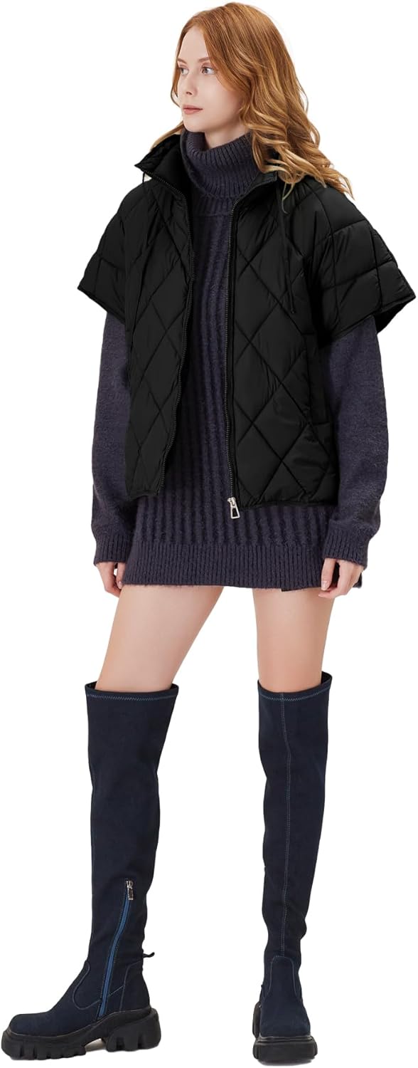 Women's Puffer Vest Short Sleeves Lightweight Outerwear Vests Quilted Jacket Coat with Pockets - Image 6