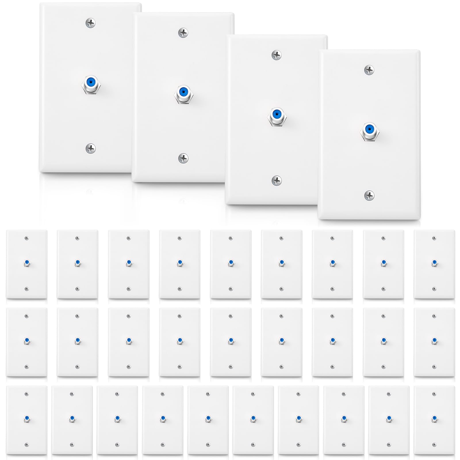 Placa de pared coaxial con 1 puerto F azul para organizar el cable de TV en casa pack de 32