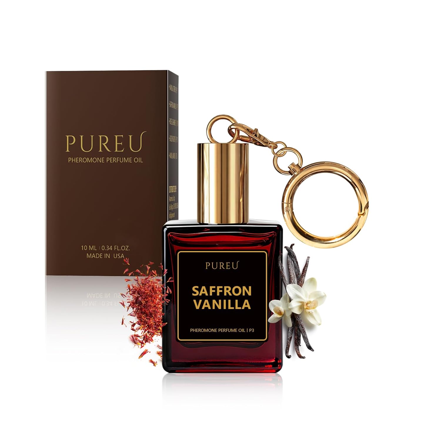 PUREU Pheromones Perfumes for Women Roll On Saffron Vanilla Long Lasting Pheromone Perfume for Woman, Vanilla Perfume Essential Oil Fragrance Eau De Parfum,0.34 Fl Oz/10ml, Made in USA