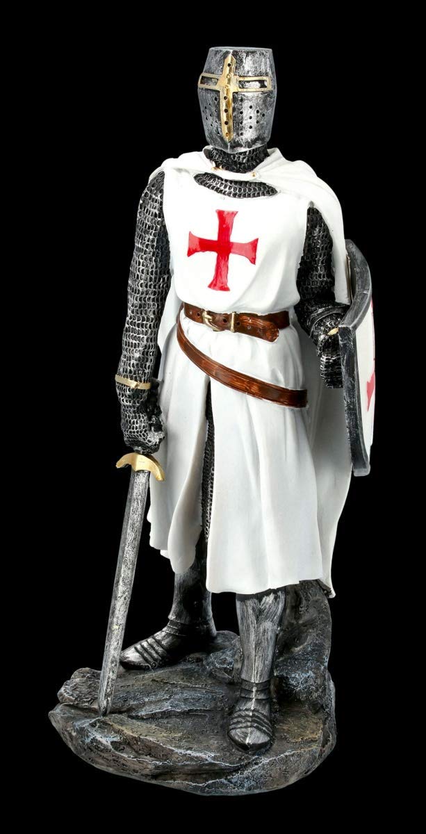 Bianco Cavalieri Templari Figura con Scudo e Spada Templari, Figura-Decorativa, Articolo Decorazione, Statua, Scultura, Mittelalter-Figur, H 30 CM
