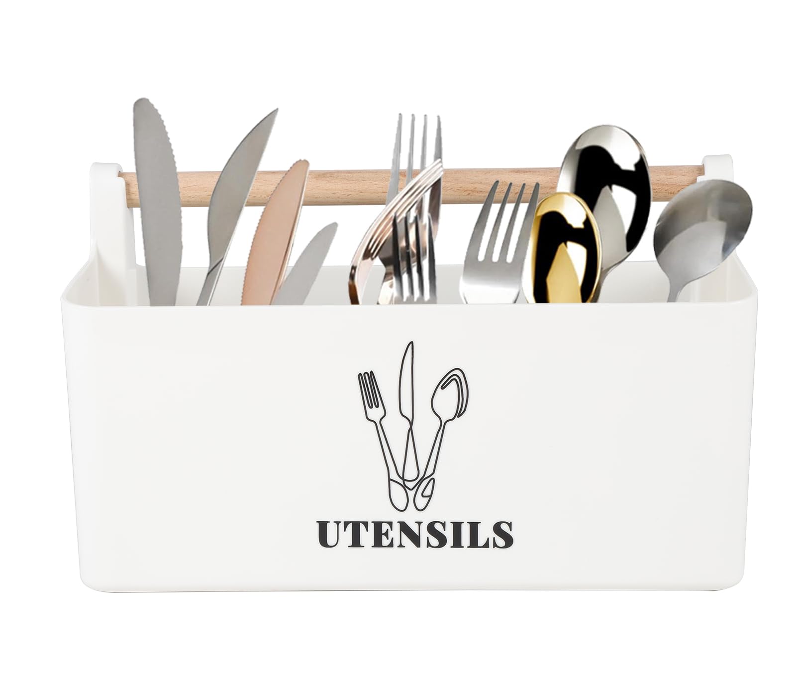 fsxdhpcsgfc Porte-Ustensiles de Cuisine Blanc Organisateur d'Ustensiles en Bois avec 3 Compartiments Grand Organisateur d'Outils de Cuisine Distributeurs de Nourriture Conteneur de Stockage de Pain pour Cuisine