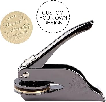 Book Embosser Stamp Custom Logo Embosser Seal Stamp for Books, Cards, Paper, Envelopes, Napkins Wedding Invitations Gift (Mirror Black)