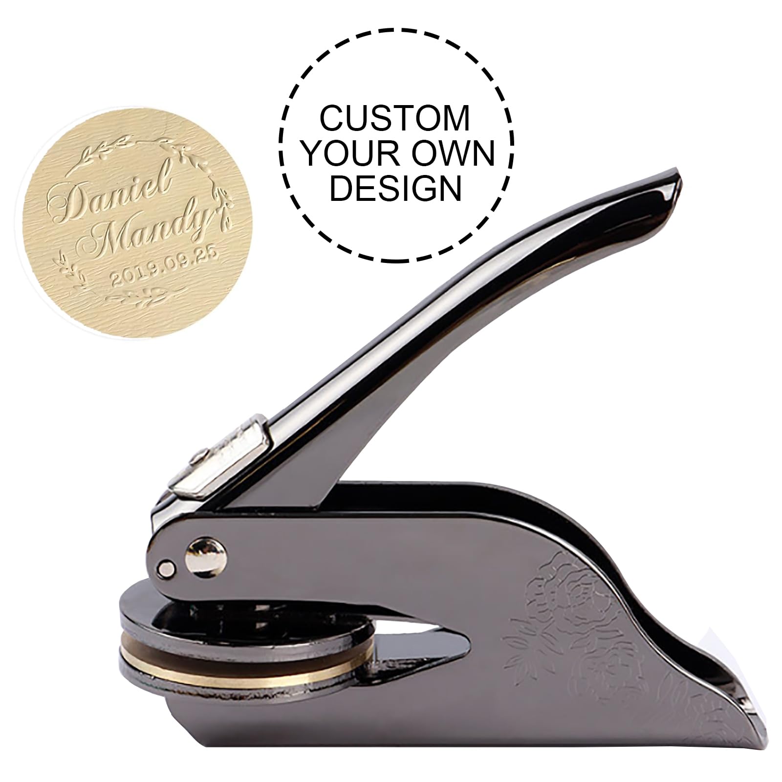 Book Embosser Stamp Custom Logo Embosser Seal Stamp for Books, Cards, Paper, Envelopes, Napkins Wedding Invitations Gift (Mirror Black)