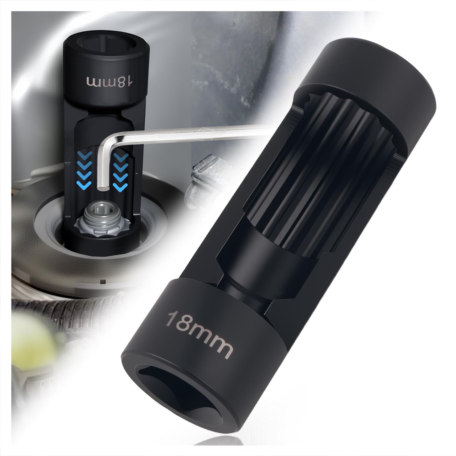 Photo 1 of 18mm Car Strut Nut Socket with 1/2" Drive Port,12 Point Suspension Strut Socket for Disassembling Shock Nut,Sturdy Automotive Tools Shock Absorber Sockets for Cars SUVs