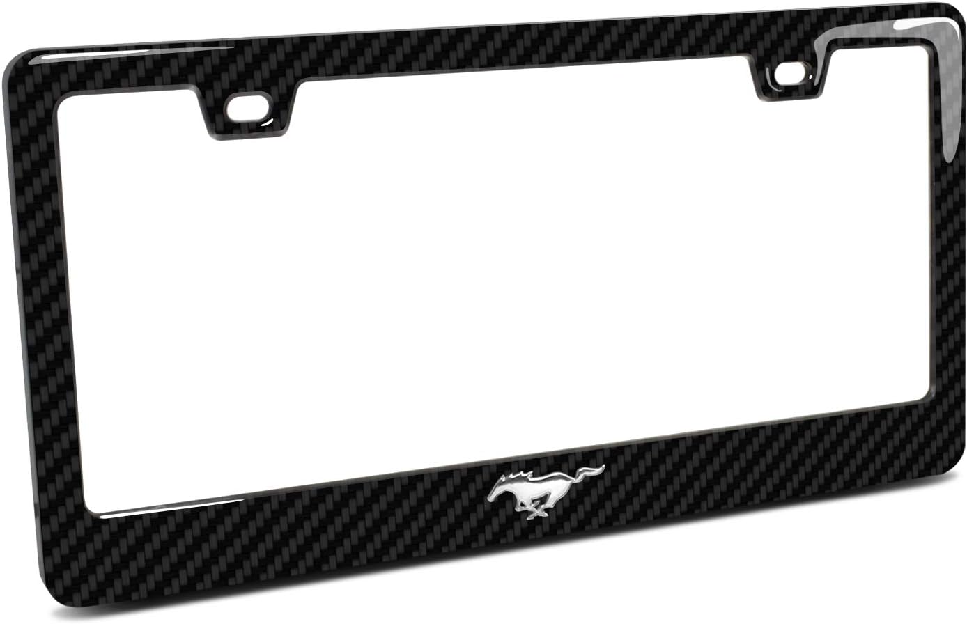 iPick Image for Ford Mustang Pony 3D Chrome Emblem Real Carbon Fiber ABS Plastic License Plate Frame