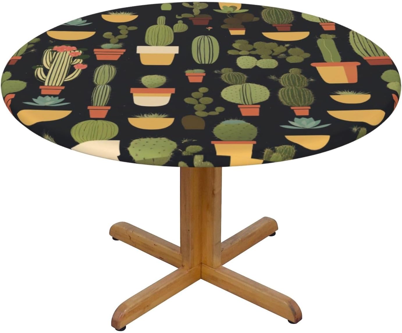Cactus Print Outdoor Patio Kitchen Decor Supplies Wipeable Round Table Cloth for Indoor Outdoor