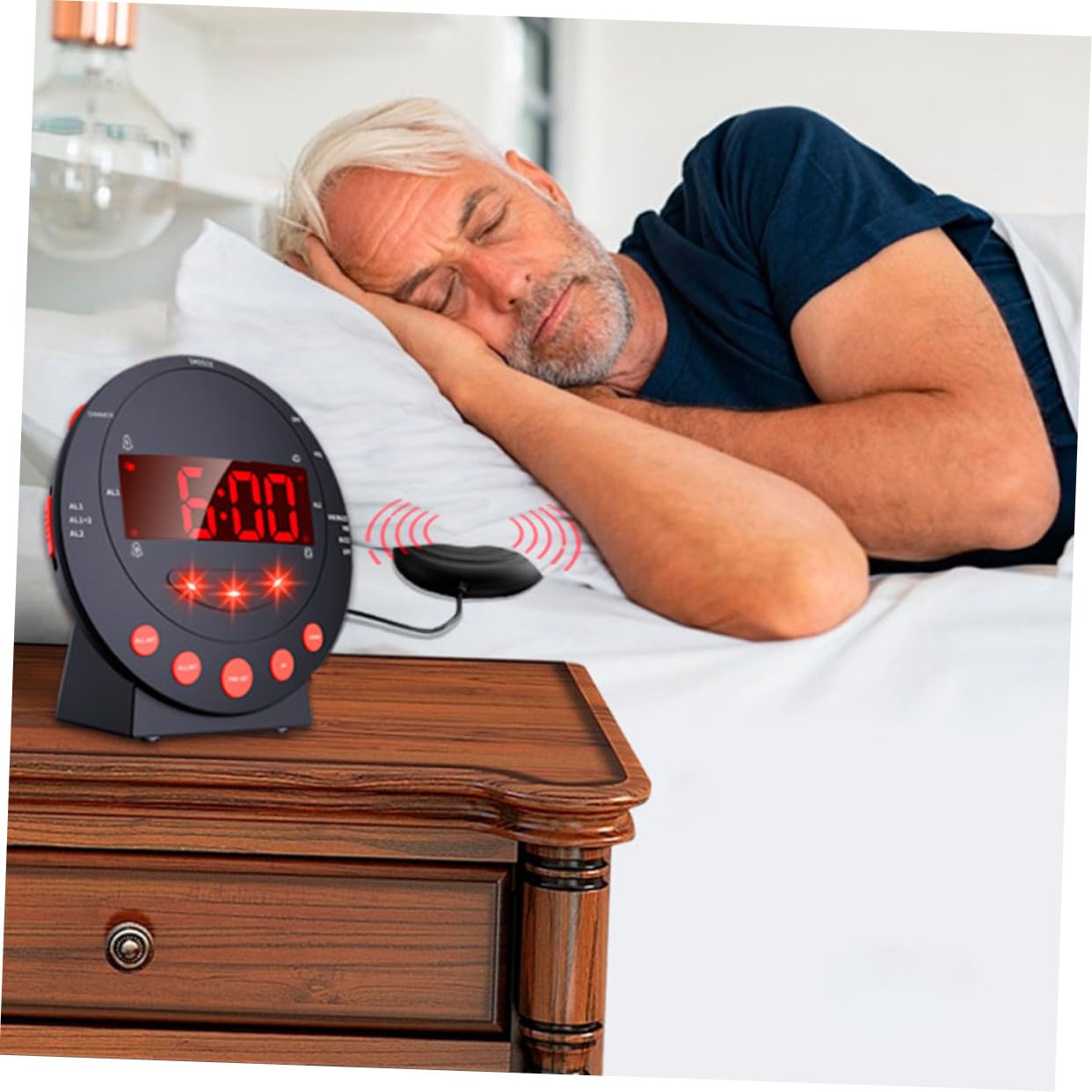 Despertador y Digital Negro con Vibratorio Números Grandes Brillo