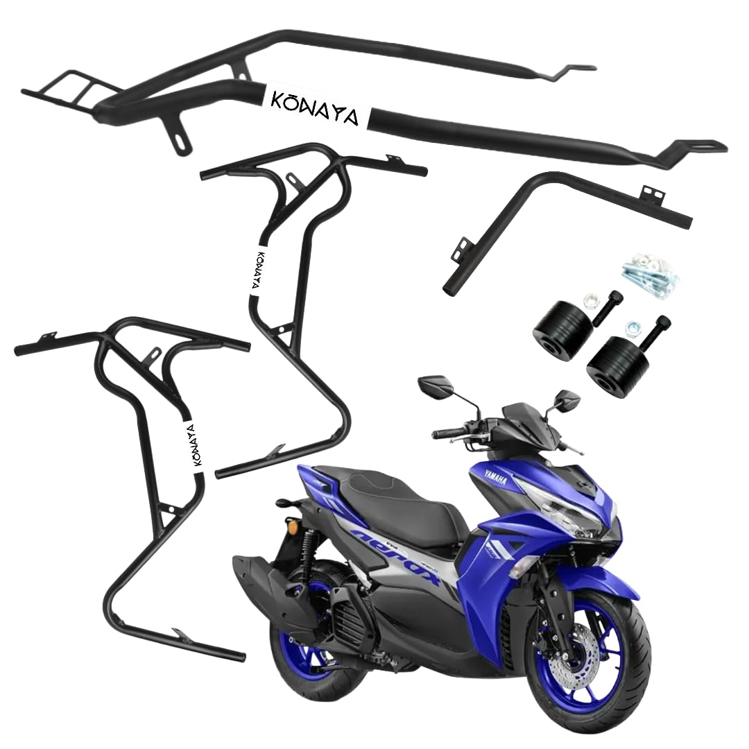 KONAYA Aerox 155 Crash Guard with Fix Footrest Rear and Frant Side Protect Your Scooter This Crash Guard Suitable for Aerox 155 Bs 6 Black (Set of 1)-picture-22