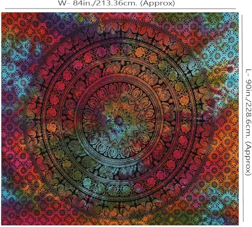 Image of Craft Trade 54x84 Inches Psychedelic Multi Cotton Mandala Ombre Wall Hanging Tapestry