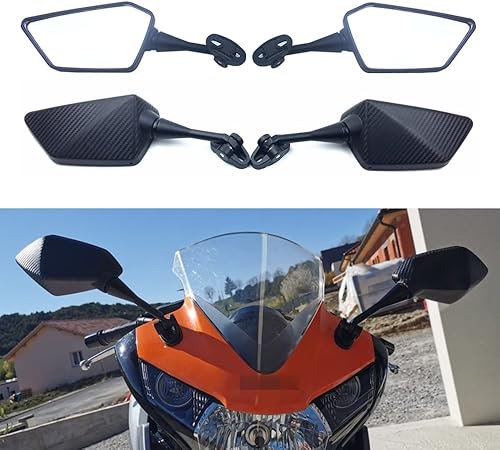Miniatura 2 de Espejo retrovisor lateral para motocicleta, espejos retrovisores laterales, patrón de fibra de carbono de imitación negra para Kawasaki para VERSYS