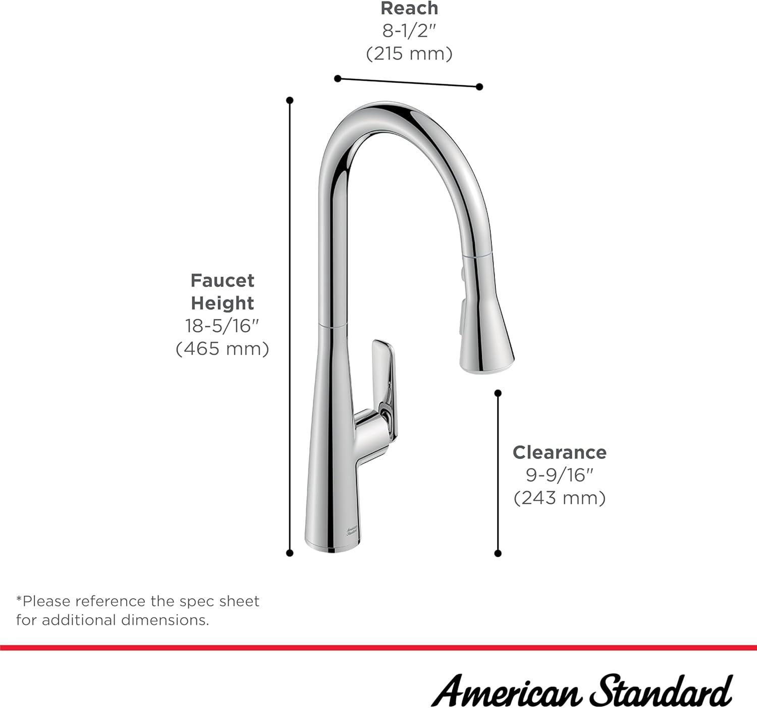 American Standard 104881DC00 Aspirations Single-Hole Kitchen Sink Faucet with Pull-Down Sprayer, 1.8 GPM, Stainless Steel