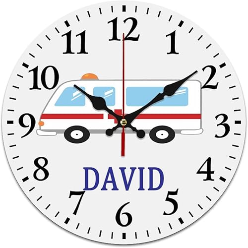 Excmoky Reloj de ambulancia personalizado de dibujos animados, para habitación de niño, moderno, silencioso, sin tictac, para sala de estar, cocina,