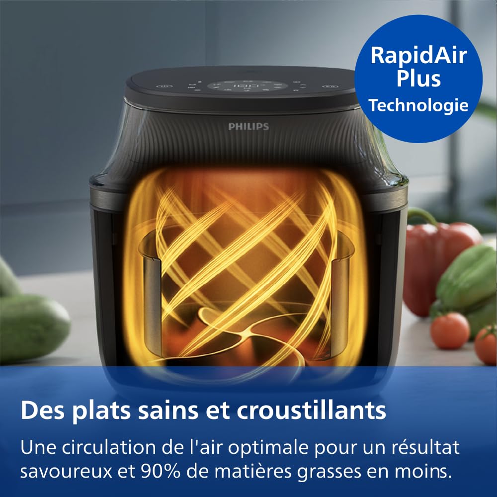 Philips Airfryer Série 3000 - Air Fryer 6.2L, 16-en-1, Fenêtre de cuisson, Technologie RapidAir, jusqu'à 90% de matières grasses en moins, Application HomeID, coloris Noir (NA330/00)