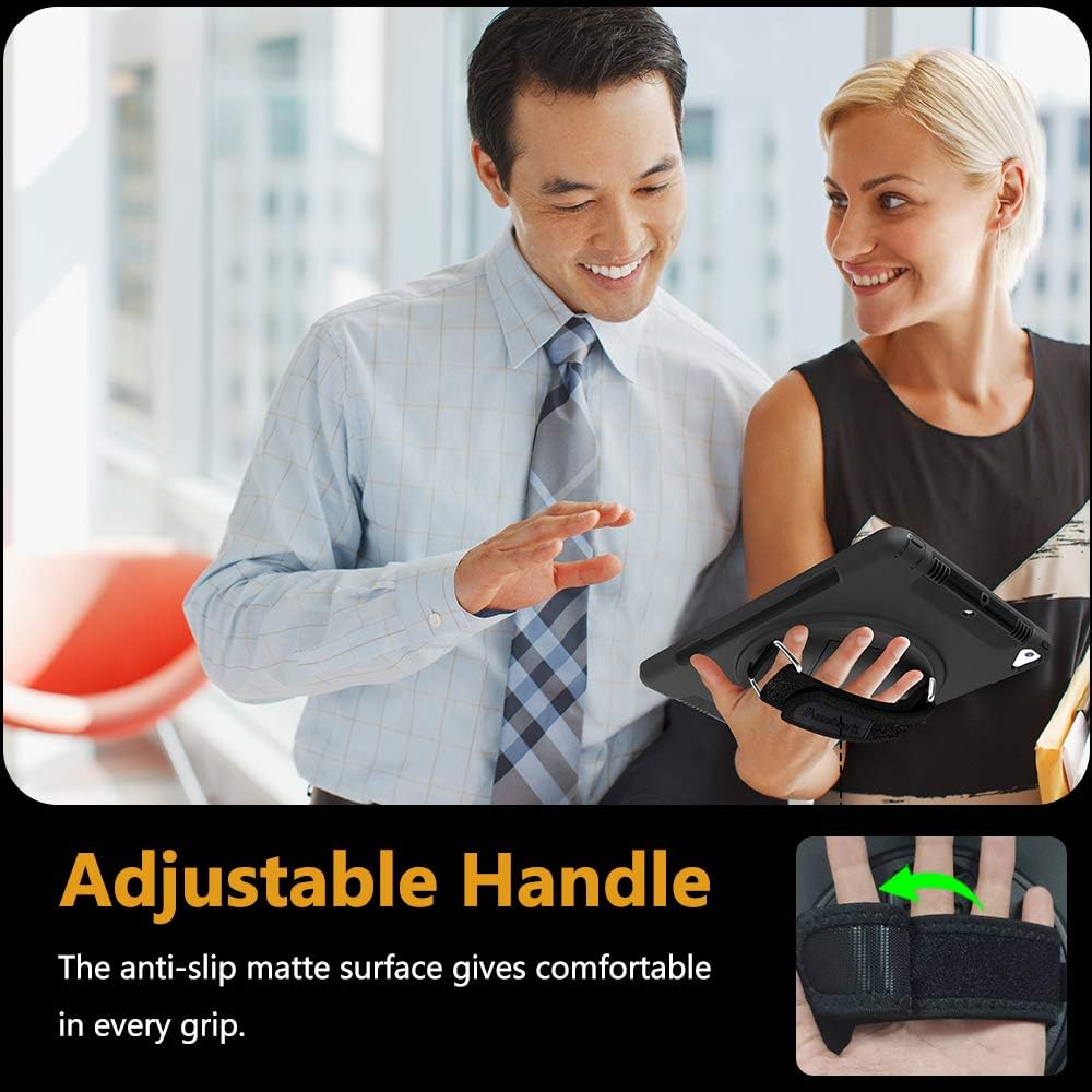 🛒 Crazy Deals iPad 8th Generation / 7th Gen Case, Miesherk New iPad 10.2 Inch 2020/2019 Rugged Full Body Shockproof Protection 360° Swivel Stand Case Cover for iPad Pro 10.5''/Air3[Handle/Shoulder Strap] Black