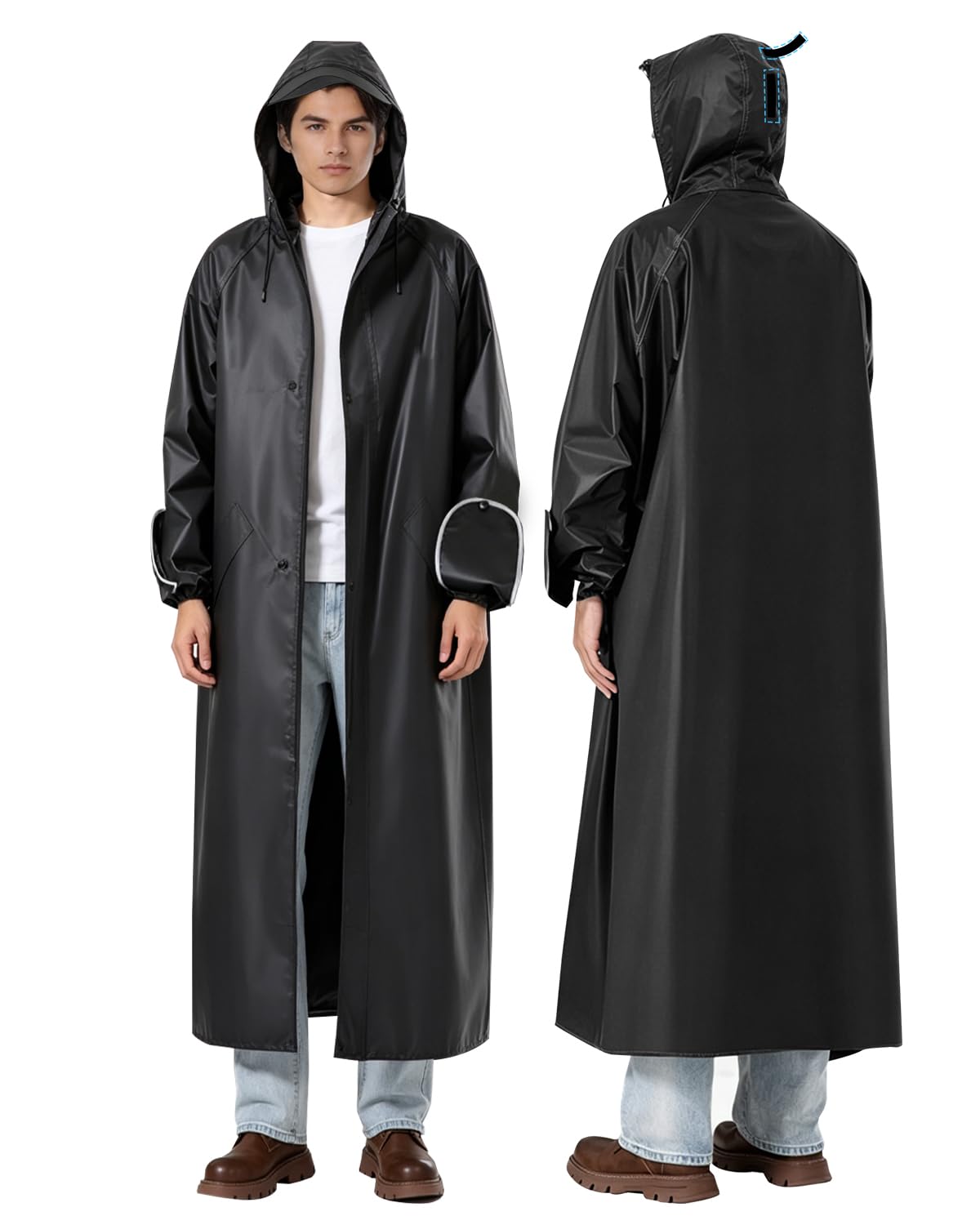 isabrella Long Rain Coat for Men Waterproof, 15000mm H₂O Durable Oxford Unisex Raincoat with Adjustable Wide Brim Hood, Foldable Gloves & Double Zipper for Motorcycle Riding, Hiking-picture-18