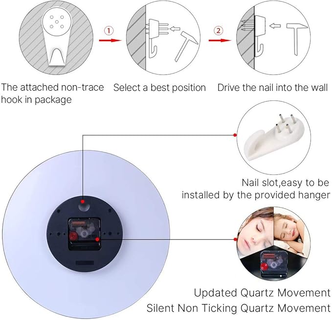 Reloj de Pared VIKMARI 30 cm Analógico Silencioso Redondo Negro miniatura 8