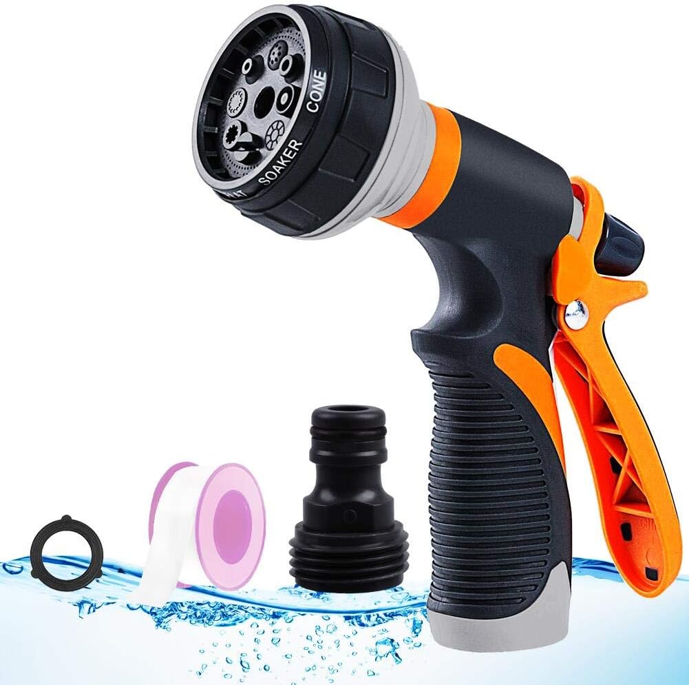 ASIJIA Water Hose Sprayer Nozzle, 8 Adjustable Patterns Garden Hose Nozzle, Slip and Shock Resistant Nozzle High Pressure Water Gun for Watering Garden,Lawns, Washing Cars, Showering Pets etc.: Home Improvement