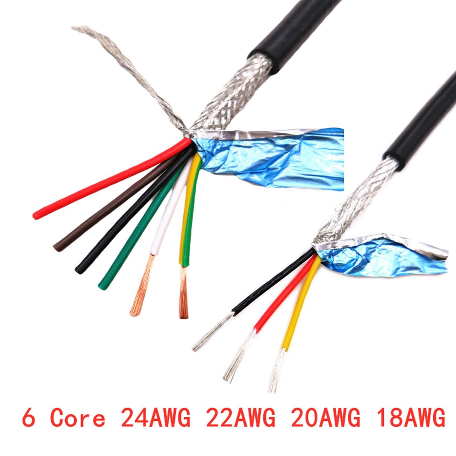 Outdoor Extension 1 Meters UL2547 Control Signal Wire 26AWG 24AWG 22AWG 2 Core to 8 Core Pure Copper Shielded Cable Solar sheathed(6 Core 26AWG 0.15mm)