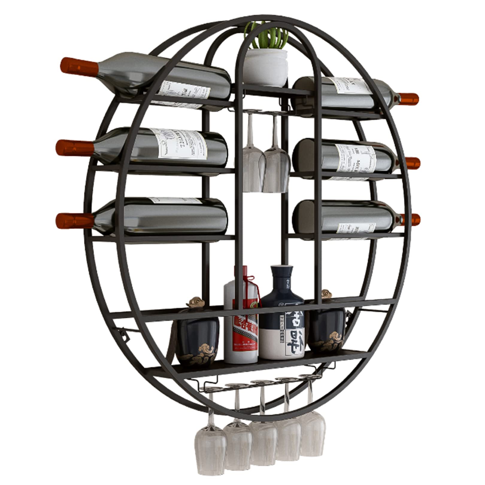 Étagère à vin ronde murale dorée pour transformer votre salon en un espace bar accueillant