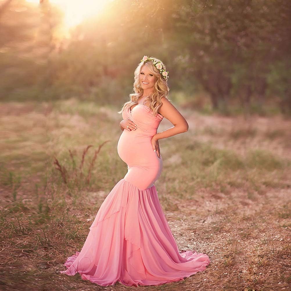 Sexy Women Maternity Dress Mermaid Sweetheart Jersey Knit Pregnancy Soft Baby Shower Photoshoot Gown