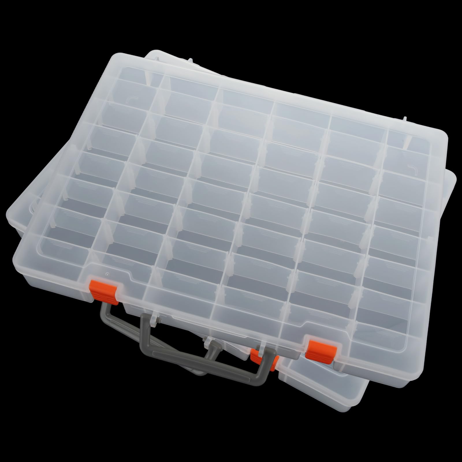 2 Pack Large 48 Girds Plastic Organizer Box with Adjustable Dividers, Clear Storage Organizer Case Jewelry Storage Bead Container Rock Collection Boxes for Screw, Craft, Arts,Tackle