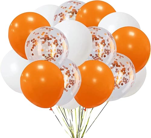 Miniatura 2 de Globos de látex naranja y blanco de 12 pulgadas, globos de confeti naranja y blanco para decoración de fiestas, paquete de 50