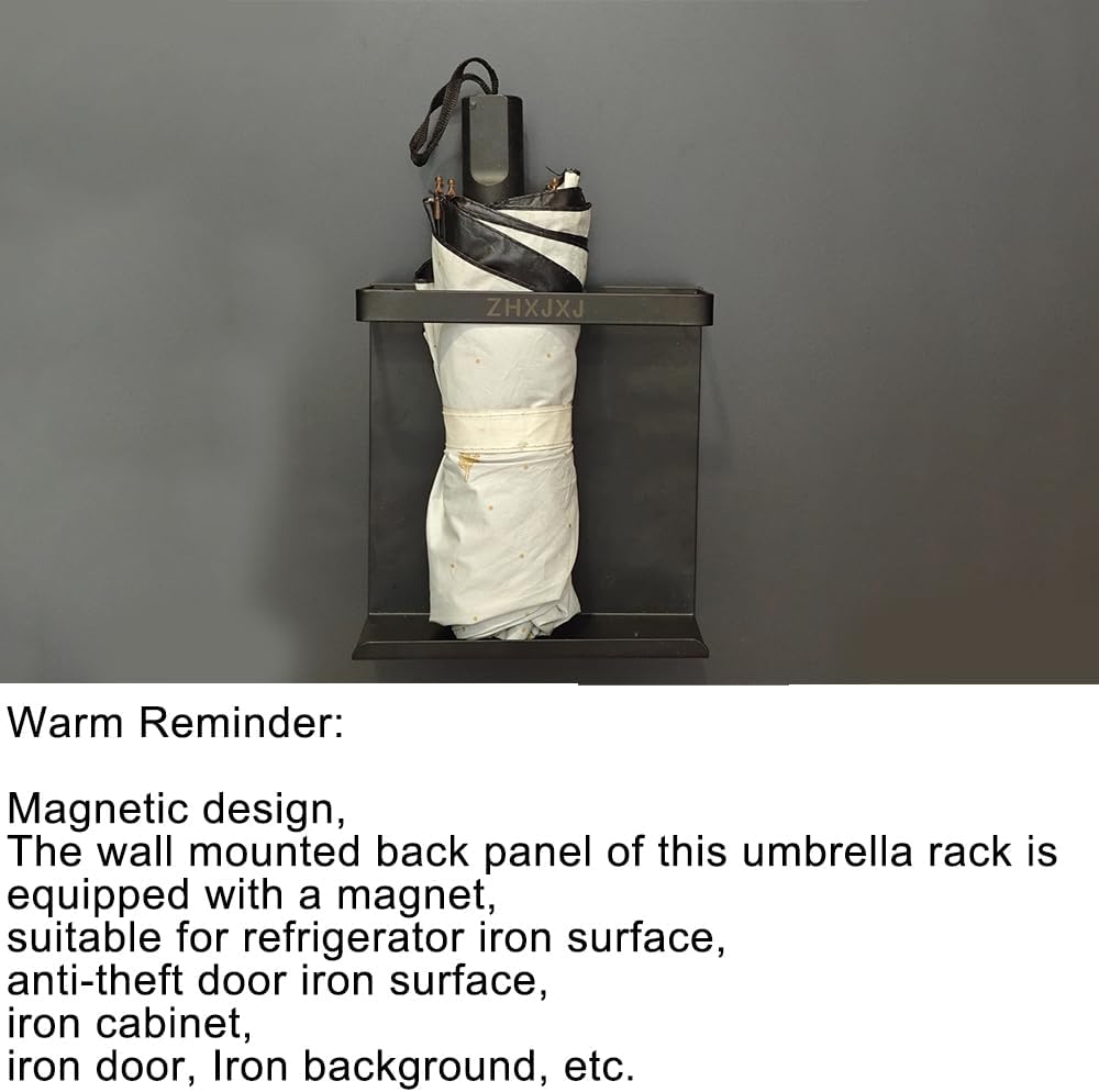 Magnetic Umbrella Holder, No-Drill for Metal Door, Entryway, Square, Black | rent-friendly, space-saving, for apartment entryway mudroom foyer, works on metal door & steel surface