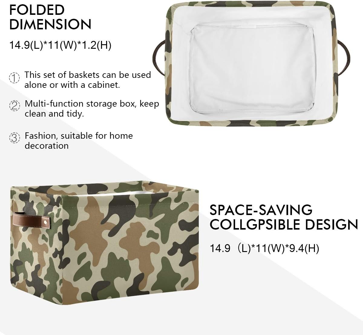 Storage Basket Cube Miltary Camo Camouflage Large Collapsible Toys Storage Box Bin Laundry Organizer for Closet Shelf Nursery Kids Bedroom,15x11x9.5 in,1 Pack