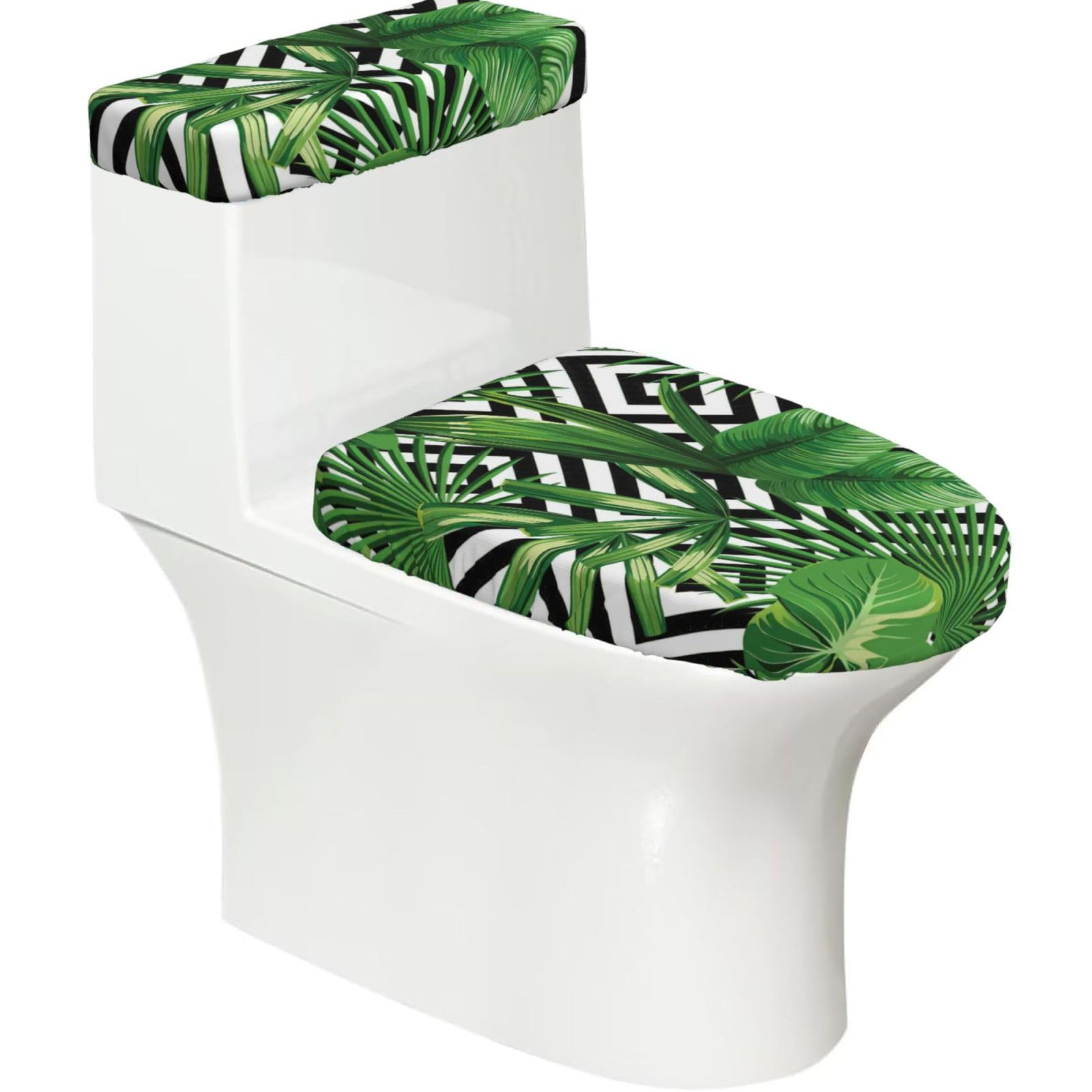 Tropical Leaves Print Toilet Seat Lid And Tank Covers Universal Fit Smooth Seat Cushion Easy To Clean For Home Hotel