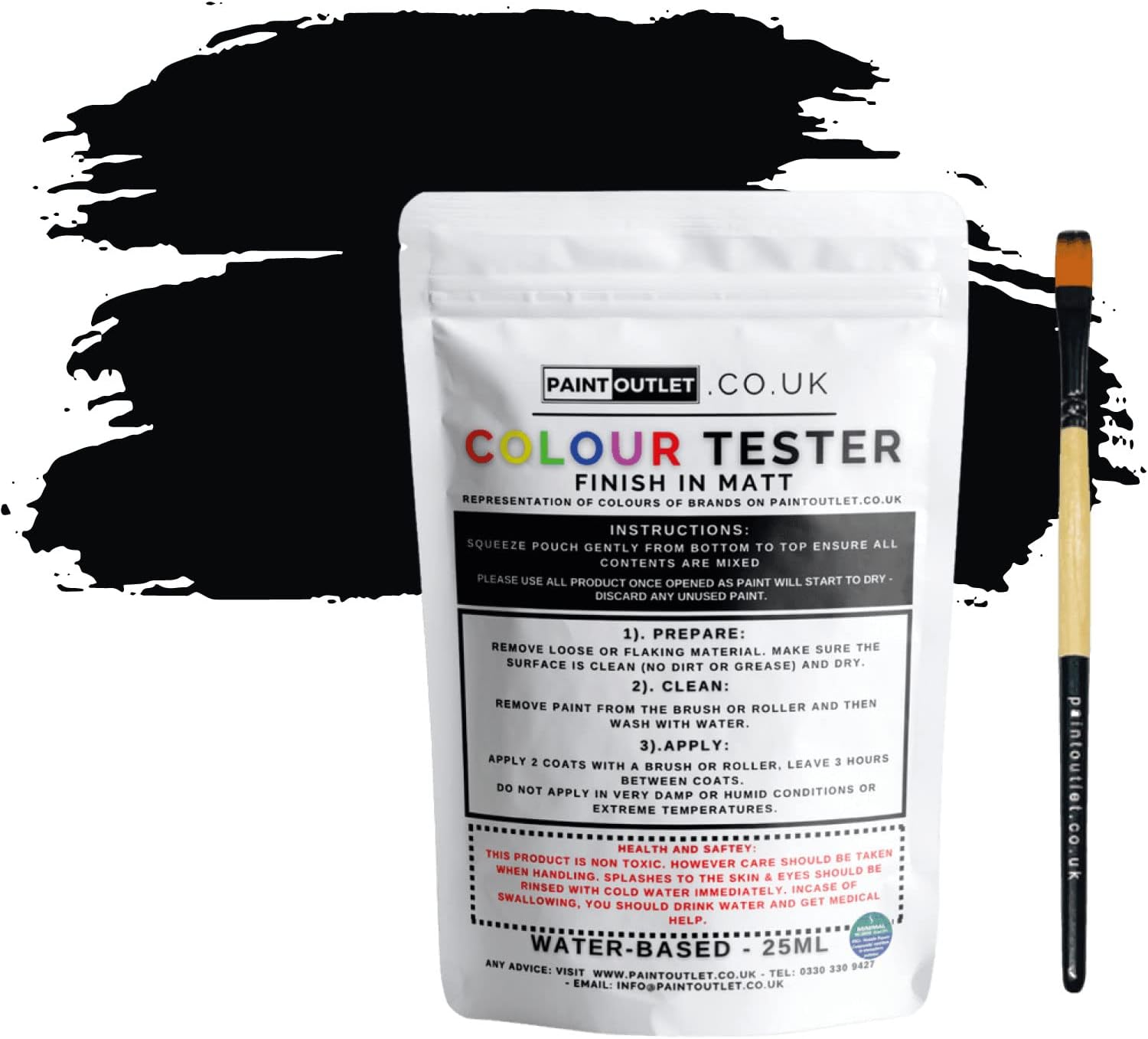 Paint Wall and Ceilings Matt | Sample Colour Tester Pot with Brush | Quick Drying Quality Interior Paint | Contemporary Finish | Black Colour 25ml