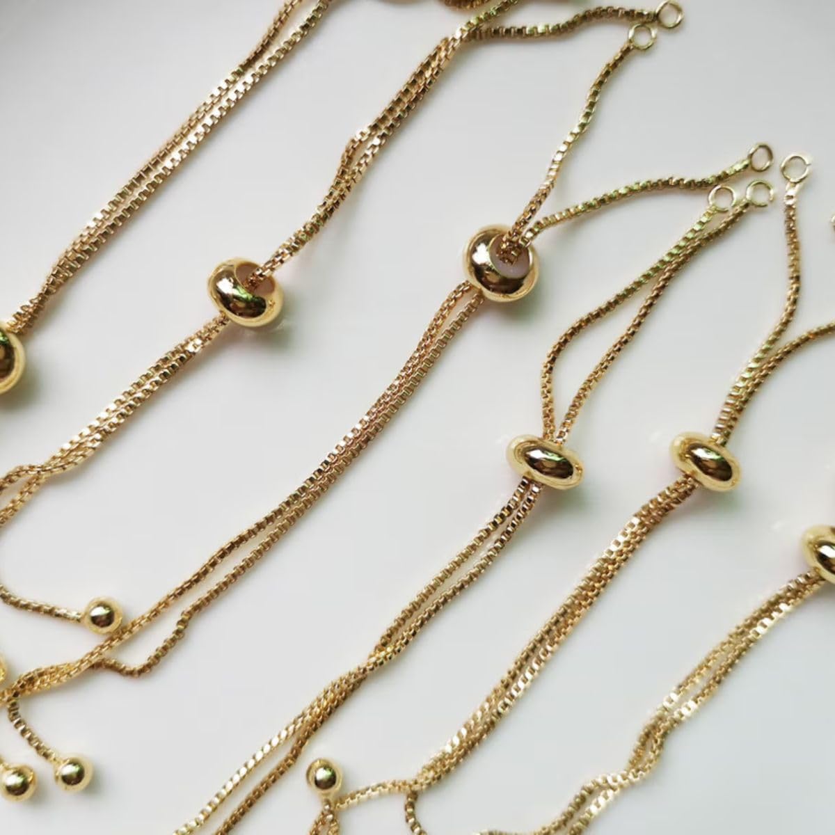Adjustable Slider Chain Bracelet for Jewelry Making | DIY Bracelet Lock Chain with Rhinestone Ends | Gold | 4 Inch Pack of 10 Piece-image-4