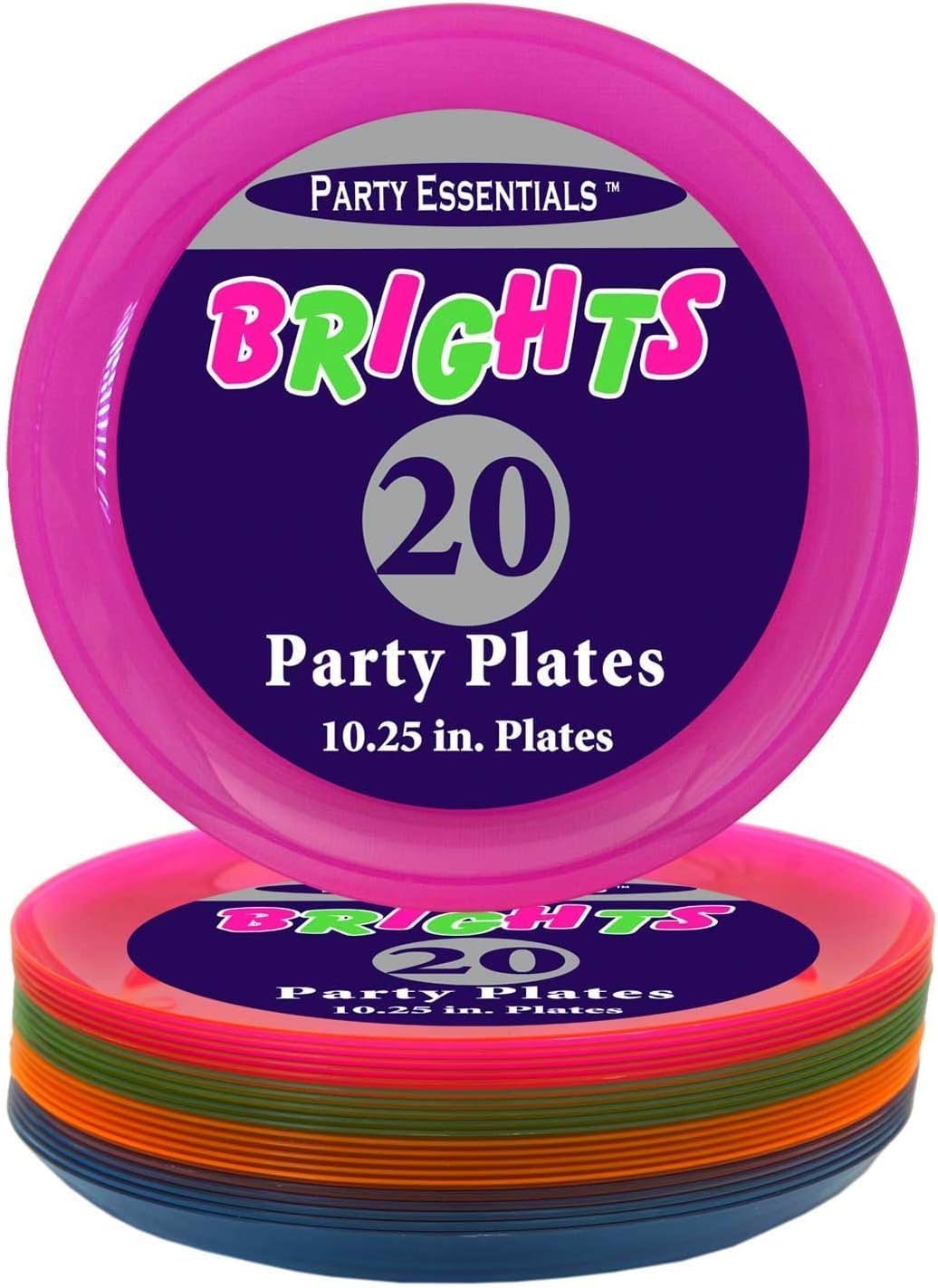Party Essentials N1090 Brights Hard Plastic Round Dinner Party Plate, 10-1/4" Diameter, Assorted Neon (Case of 240)