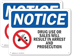 (2 Pack) Drug Use Or Sales Will Result In Arrest OSHA Notice Sign 14 Inch X 10 Inch Plastic Sign, Weather Resistant, UV Protected for Workplace, Business, and Construction Site, Made in the USA