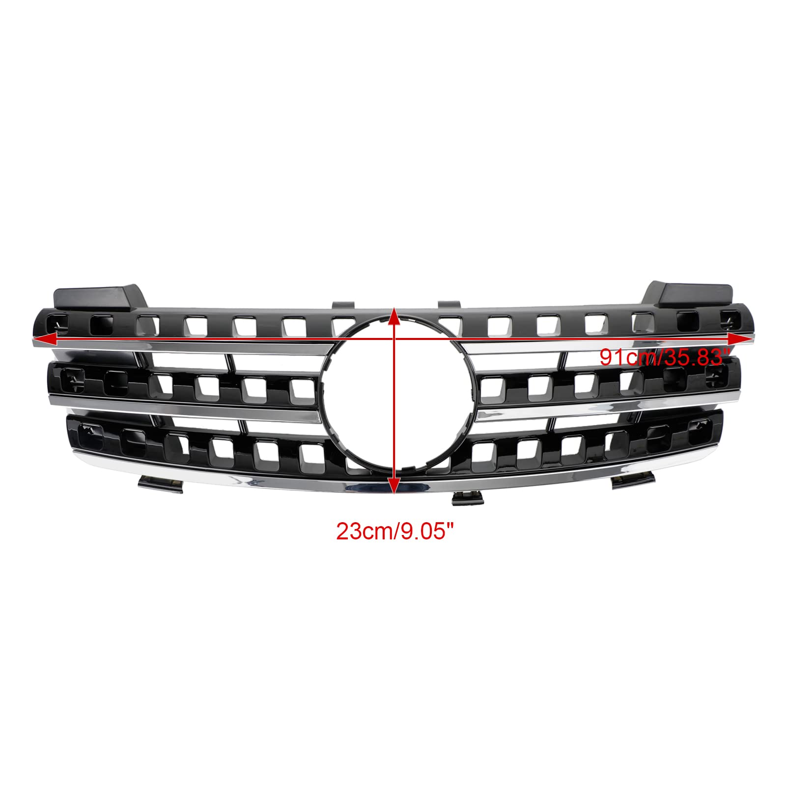 Parrilla del Parachoques Delantero Apto para Mercedes ML-Class W164 2005-2008 Chrome/Black (No Logo)