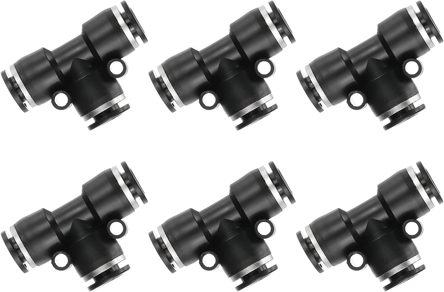 PATIKIL 6 Pcs t Shape 3 Way Push to Connect Fitting, 1/4" OD Tube Reducer Connector Quick Push Lock Adapter Air Hose Fitting for Pneumatic System Pipeline Connection, Black