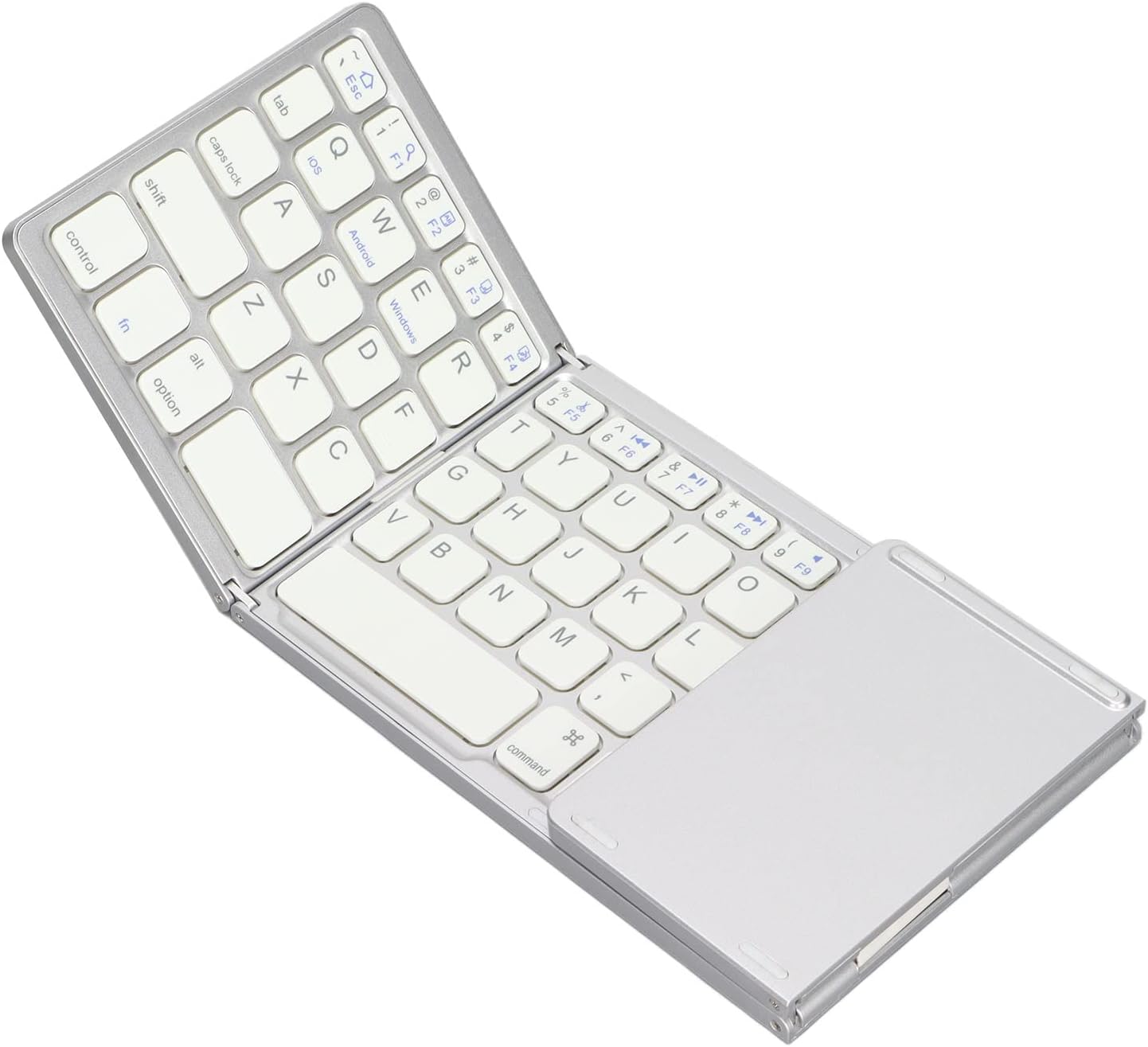 Teclado Plegable, 63 Teclas Teclado Inalámbrico Plegable Ultra Delgado con Panel Táctil, Teclado Bluetooth Ergonómico Portátil para Computadora Portátil Tableta Teléfono Inteligente(Plata)