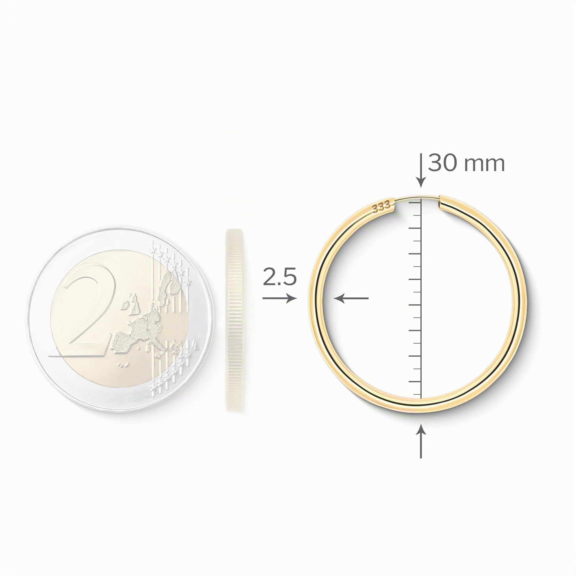 EDELIND Creolen Gold 333 585 Echtgold 30 mm - Ohrringe 2.5 mm breit, auch 750 Gelbgold - für Damen - mit edler Geschenkbox