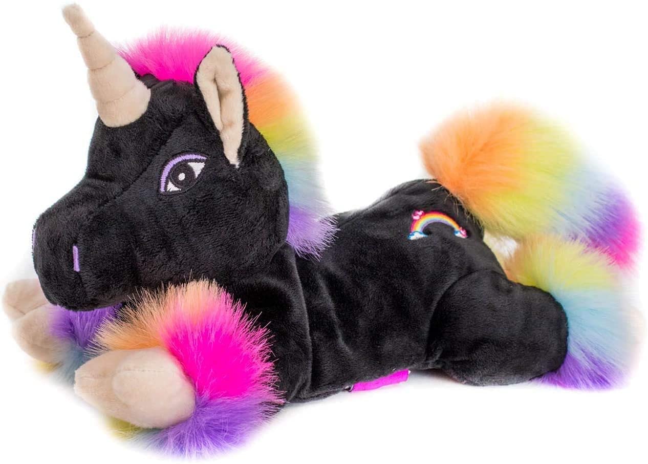Habibi Cojín térmico prémium para niños y adultos – 1848 Unicornio Black Rainbow – relleno de mijo extraíble – peluche térmico para calentar en el microondas / horno, ideal también para bebés