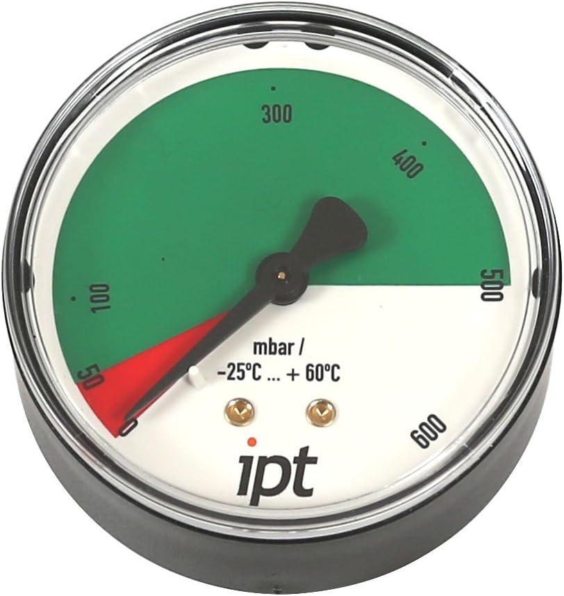 Pressure gauge with tube spring, type 111.12, NG63, G 1/4 rear, 0-600 mbar, 0-0.6 bar.