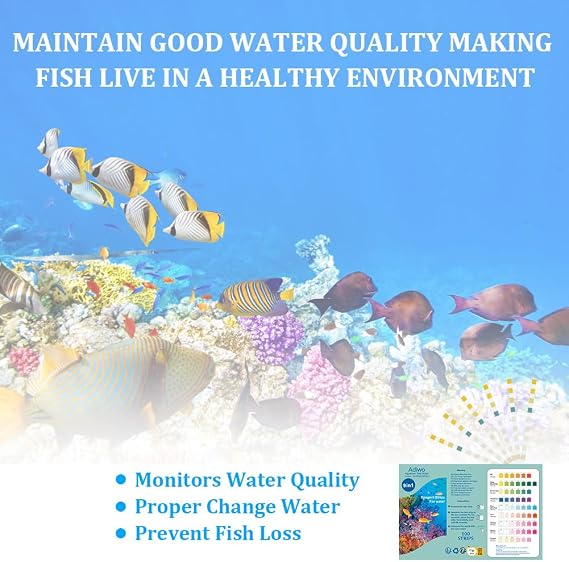 100 PCS 9-in-1 Aquarium Test Strips, Fish Tank Test Kit, Freshwater Saltwater Aquarium Pools Pond to Detect Total Hardness PH Alkalinity Carbonate Free Chlorine Iron Nitrate Nitrite Copper