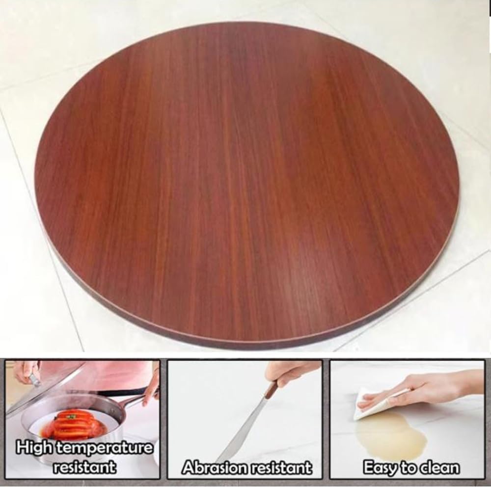 Large Wood Rotating Serving Tray for Dining Table, 30in 36inch Wooden Lazy Susan Turntable Organizer, Round Tabletop Decorative Rotating Tray(Beige,30inch(80cm))